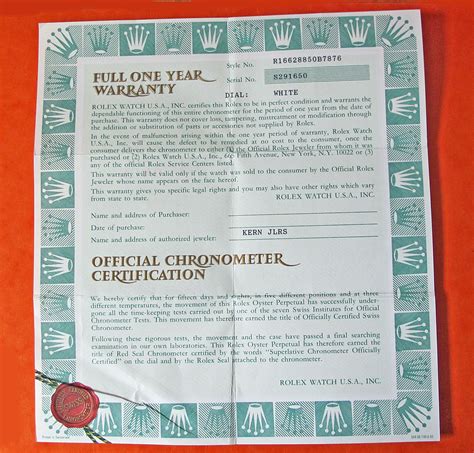 rolex certificate of authenticity